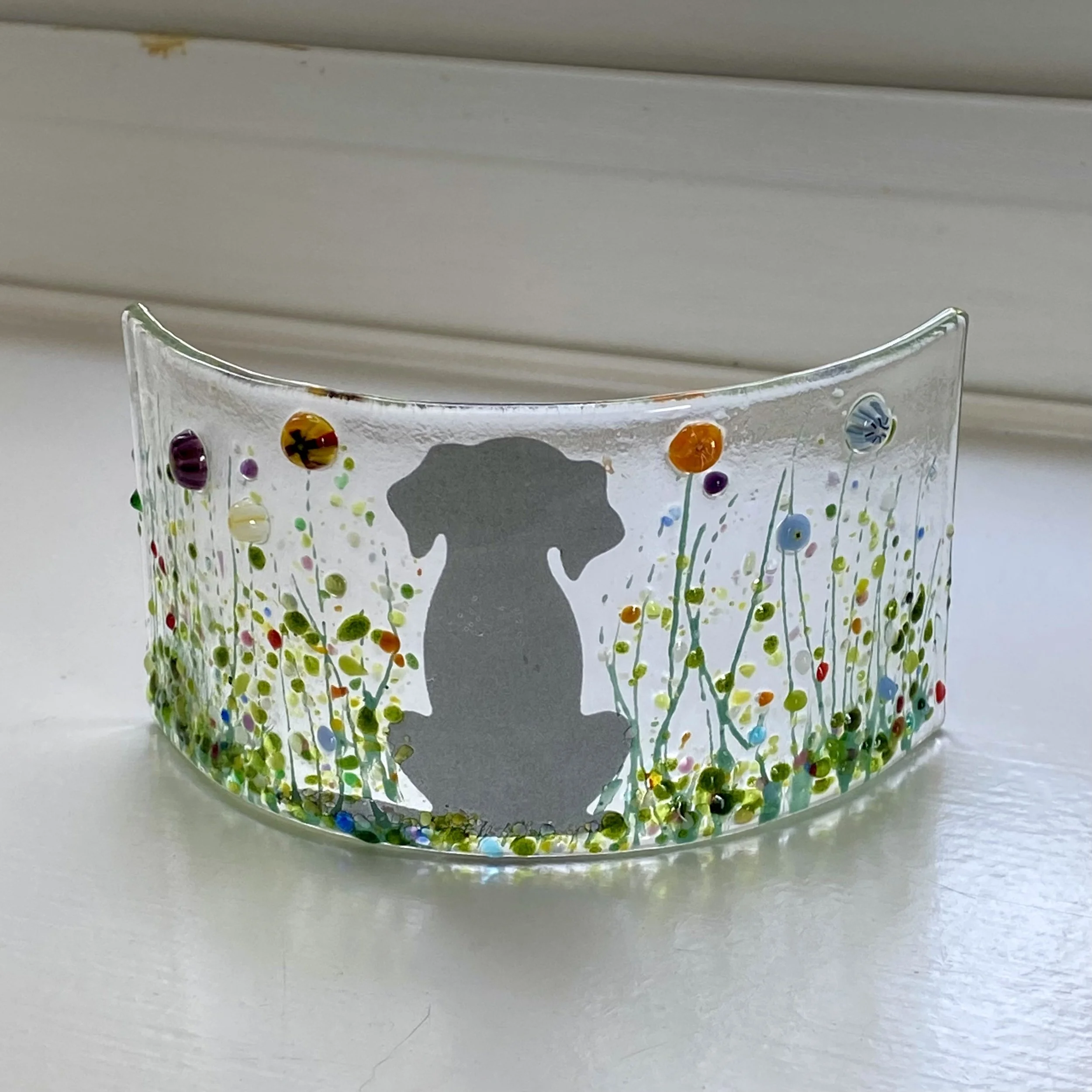Dog in the Meadow Mini Curve Glass Art