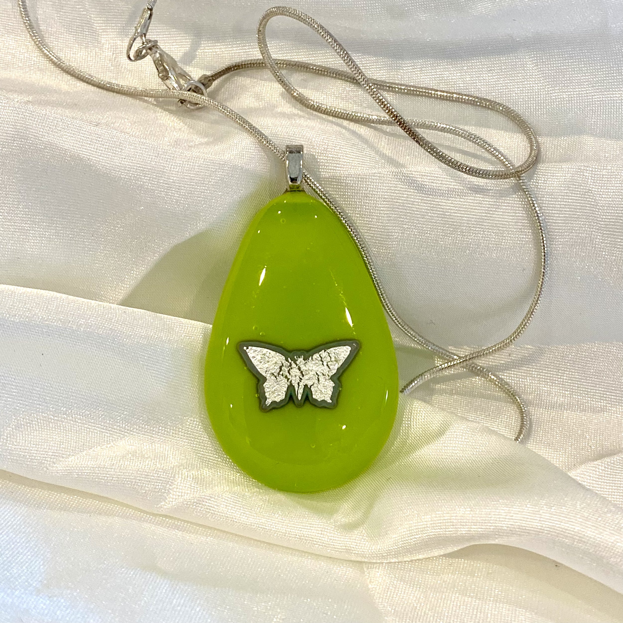 Spring Green Butterfly Teardrop Pendant