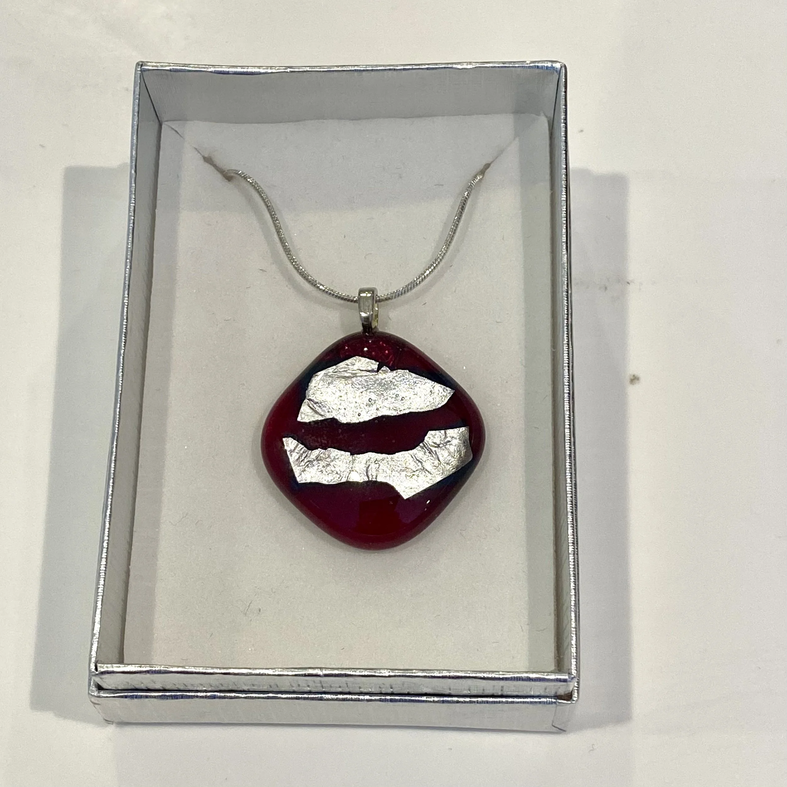 Red and Silver Glass Pendant Necklace