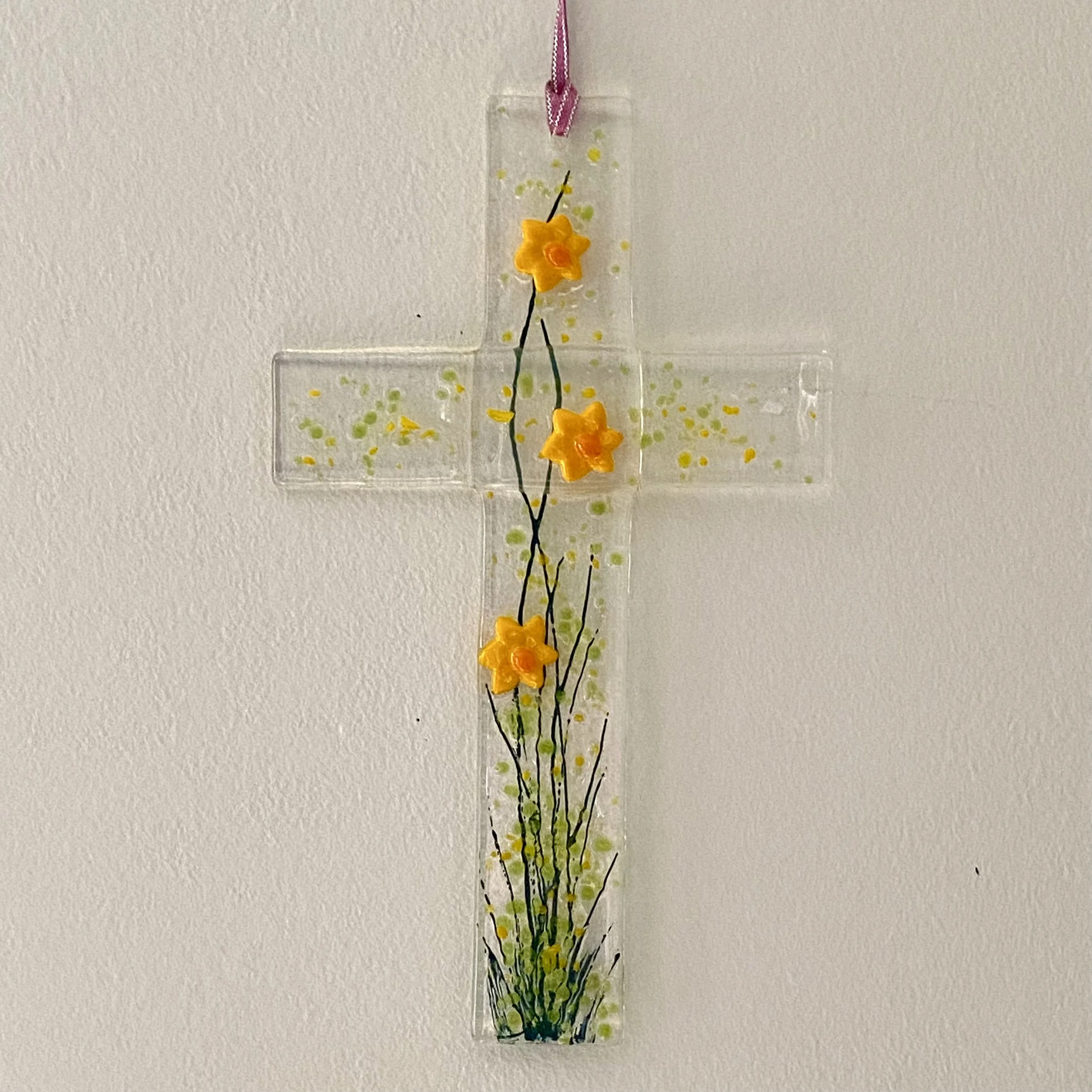 Yellow Daffodil Glass Cross