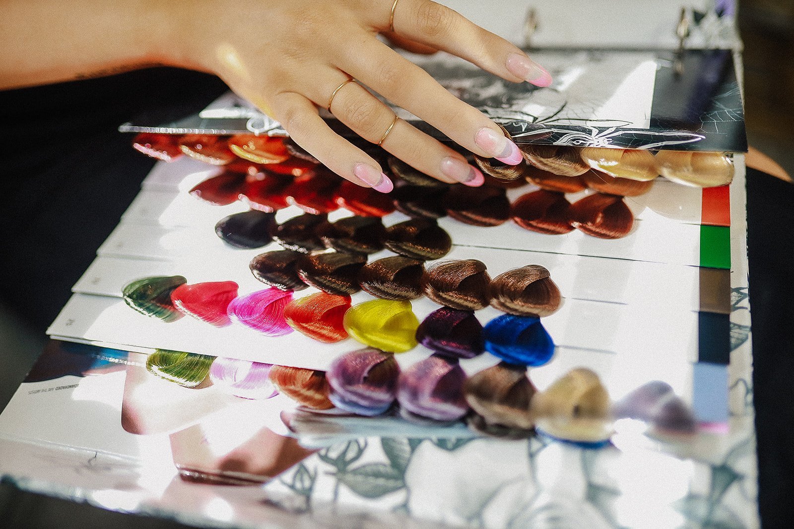 Hair color swatches used for custom color at Alfa Jae Salon in Cary, NC