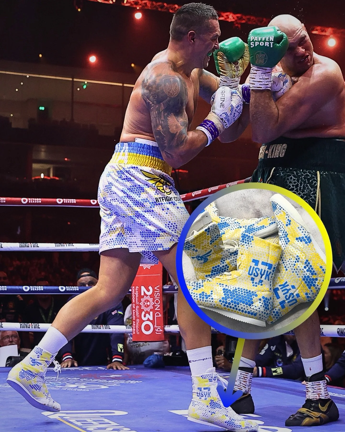 Bespoke honeycomb adidas box hogs made for @usykaa sporting the Ukrainian national colours 🇺🇦 

#customboxingboots #adidasboxingboots #boxing #usykfury #ukraine