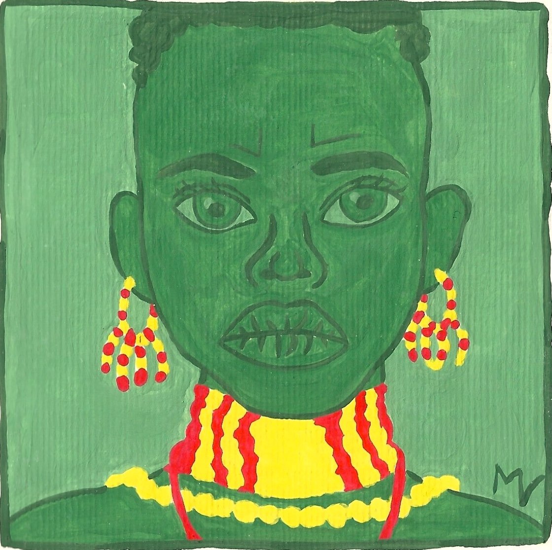 "Mona Ki Ngi Xica", peinture à la gouache issue de la série "Music Mood", de Mélila Victoria, écrivaine, peinture et linograveuse française