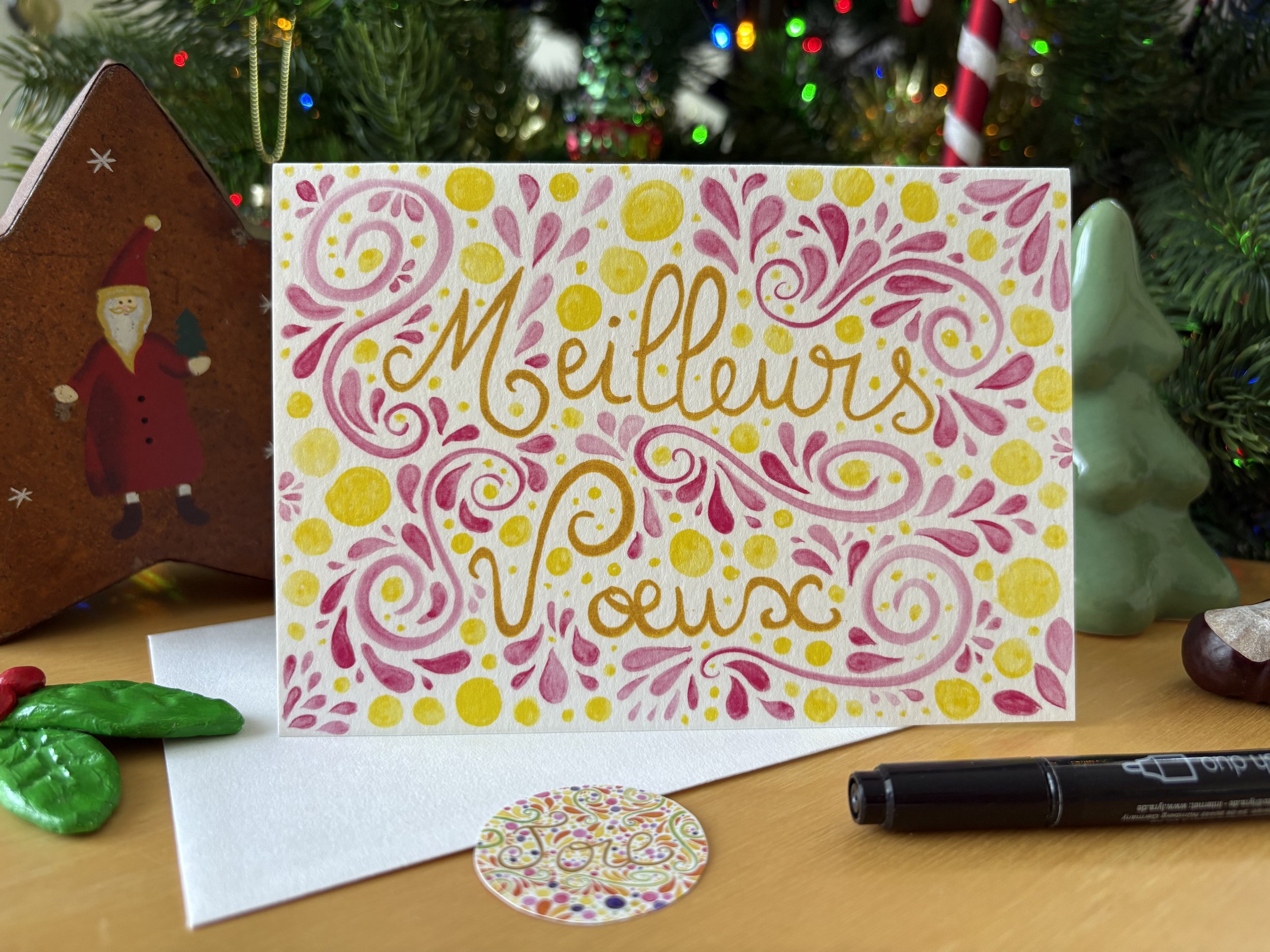 Carte "Meilleurs Voeux" avec son enveloppe et son autocollant "Joie"