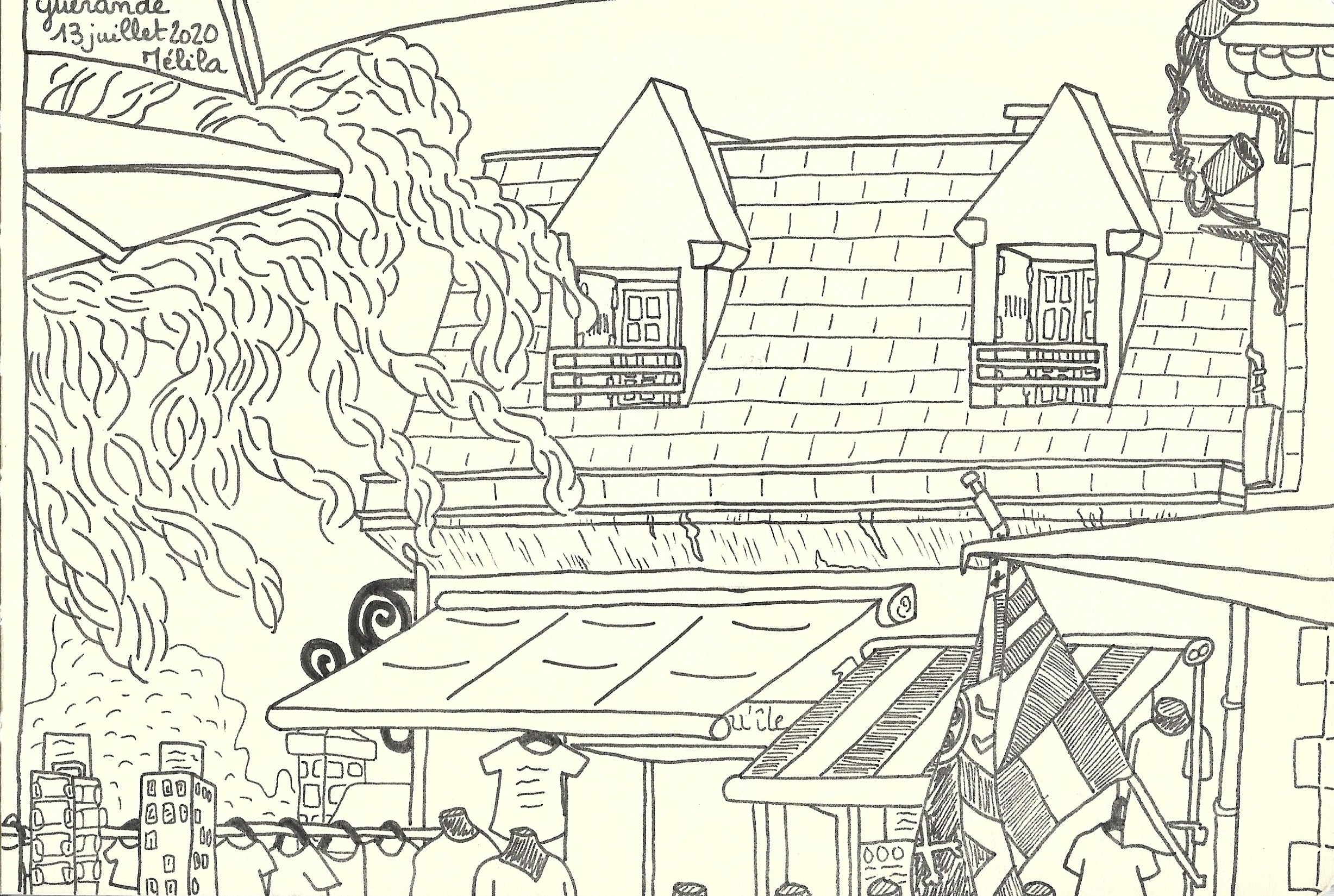 "Guérande", croquis de Mélila Victoria, écrivaine, peintre et linograveuse française