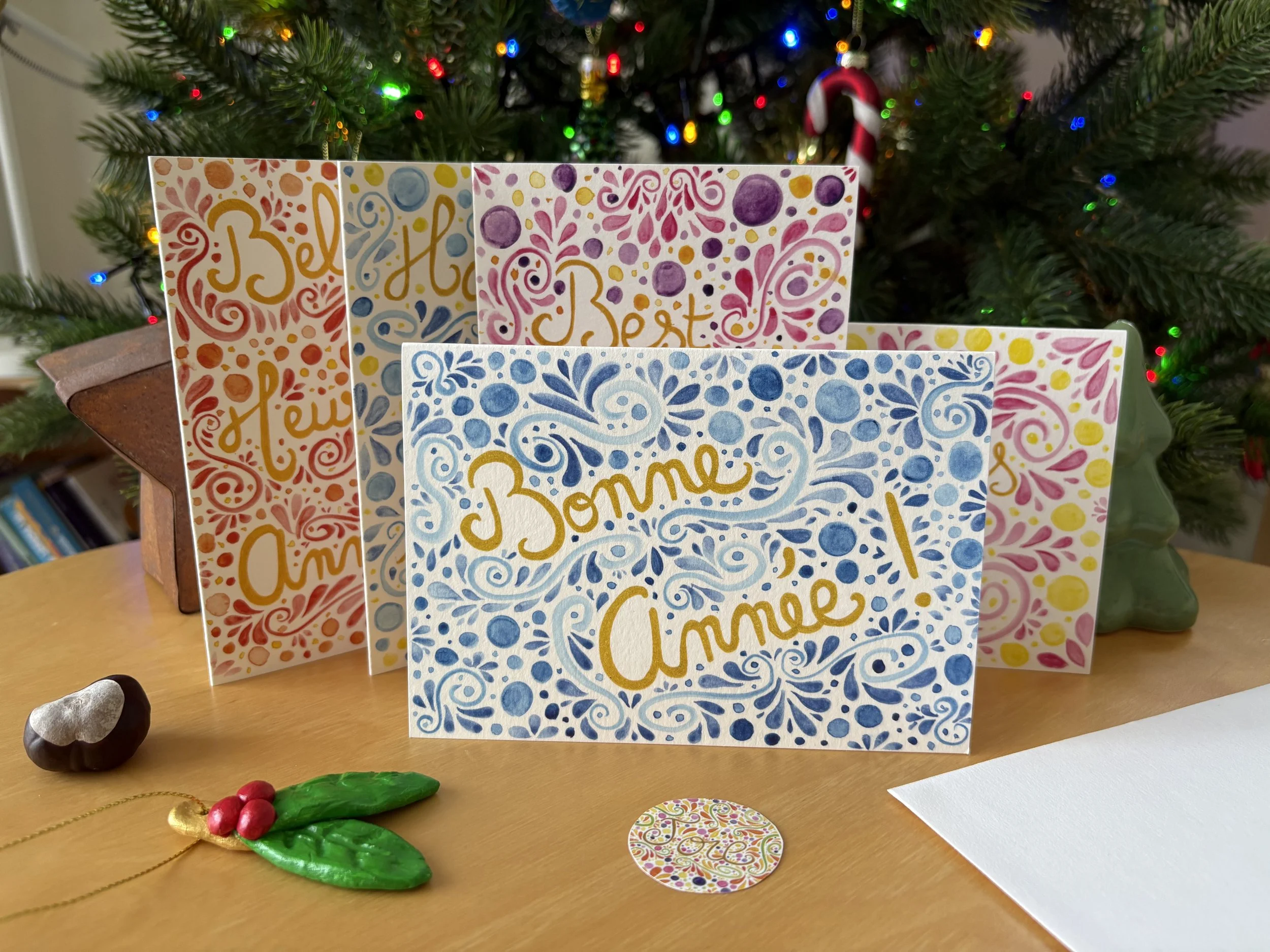 Lot des 5 cartes de voeux de Mélila Victoria proposé avec un service d'écriture personnalisé, avec envoi inclus