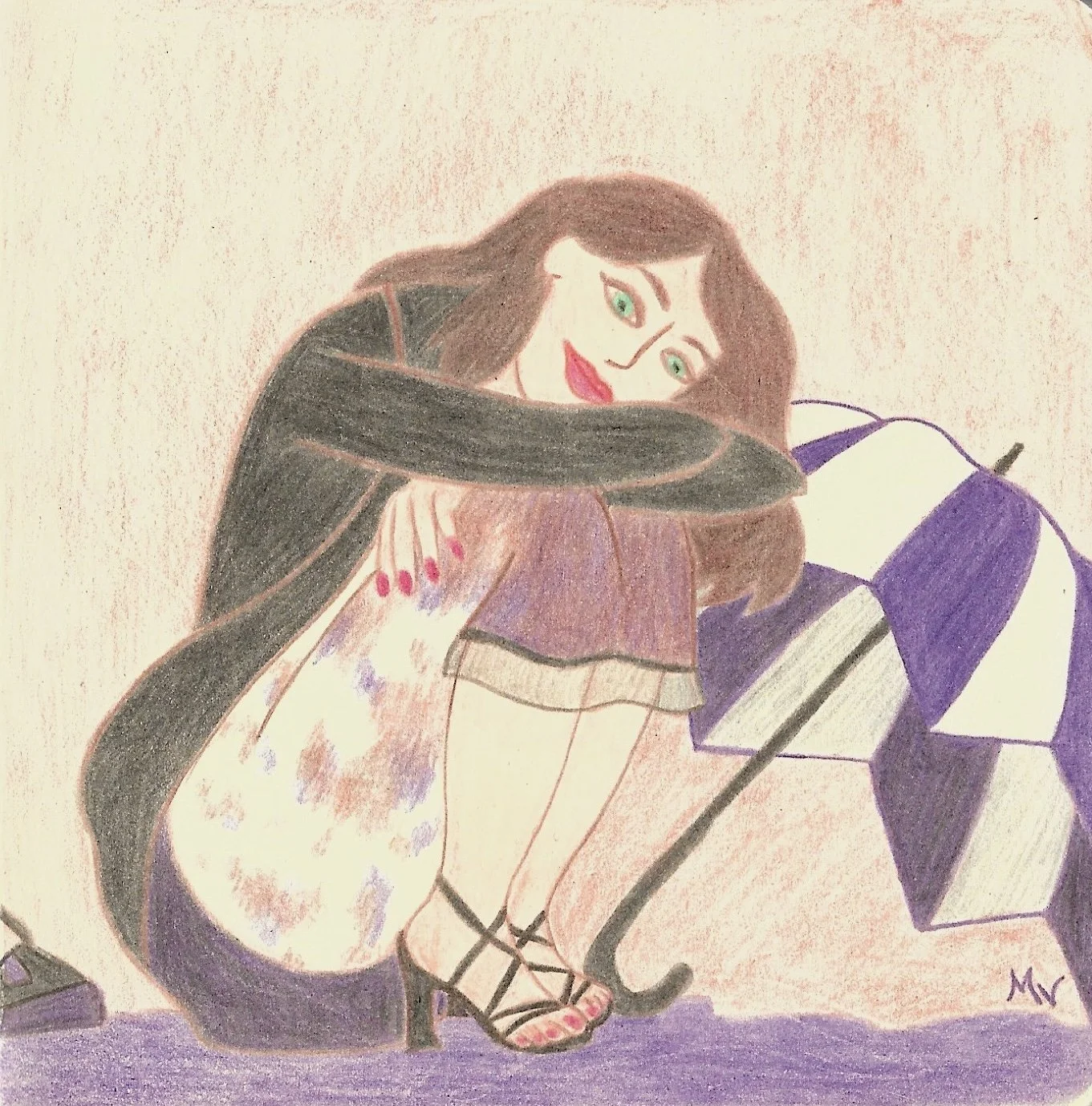 "Ode to My Family", peinture à la gouache issue de la série "Music Mood", de Mélila Victoria, écrivaine, peinture et linograveuse française