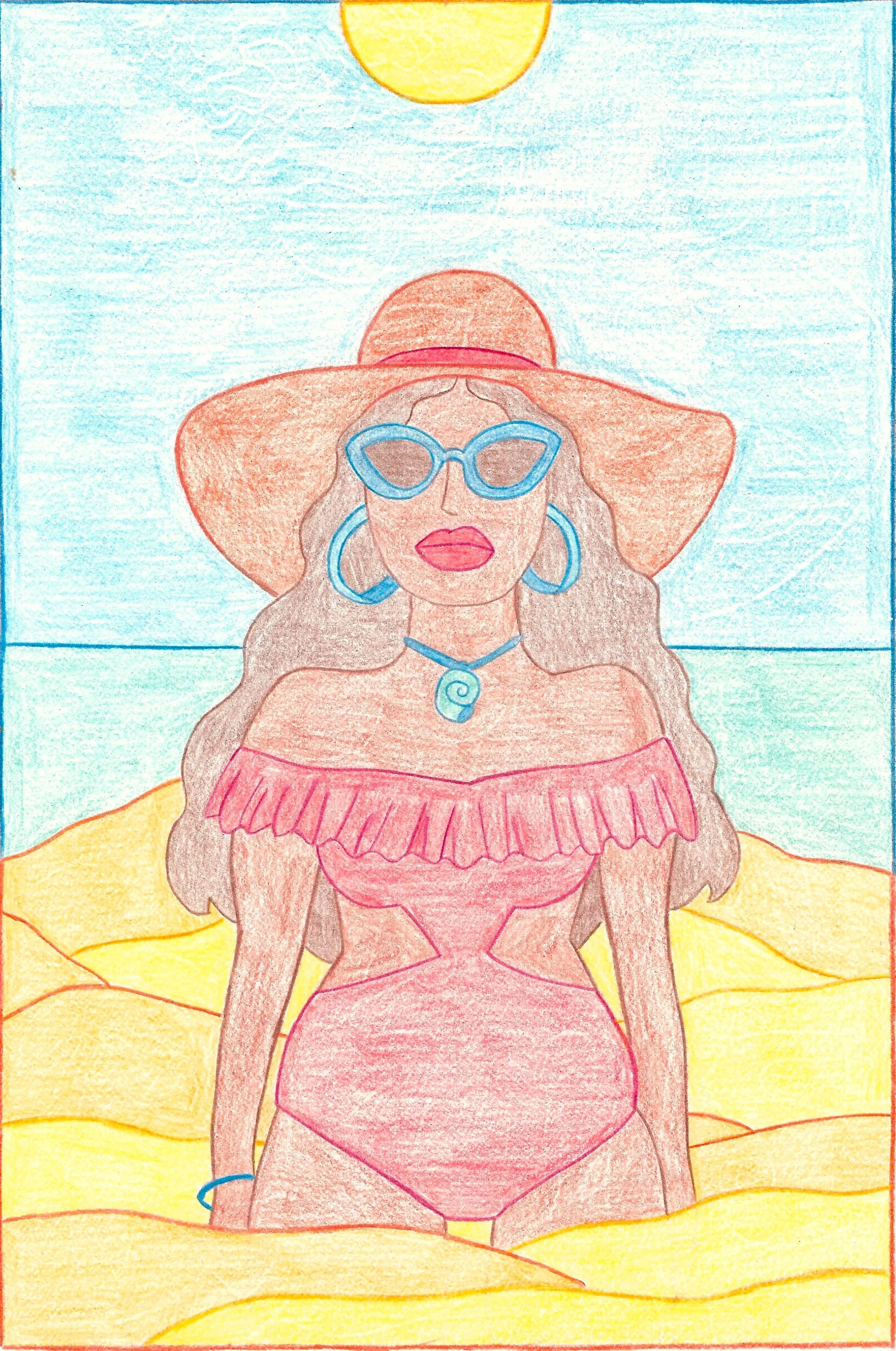 "La Plage", illustration de Mélila Victoria, écrivaine, peintre et linograveuse