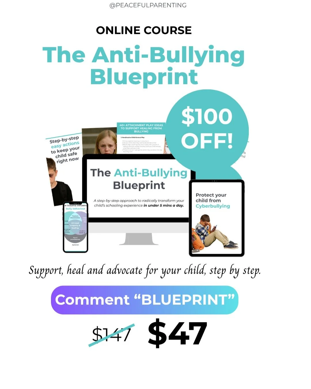 💜 Comment &ldquo;BLUEPRINT&rdquo; and I'll send you the entire toolkit now! $100 AUD OFF!

If you've ever felt helpless watching your child struggle with bullying, friendship challenges, or feeling unsafe at school, this course was created with you 