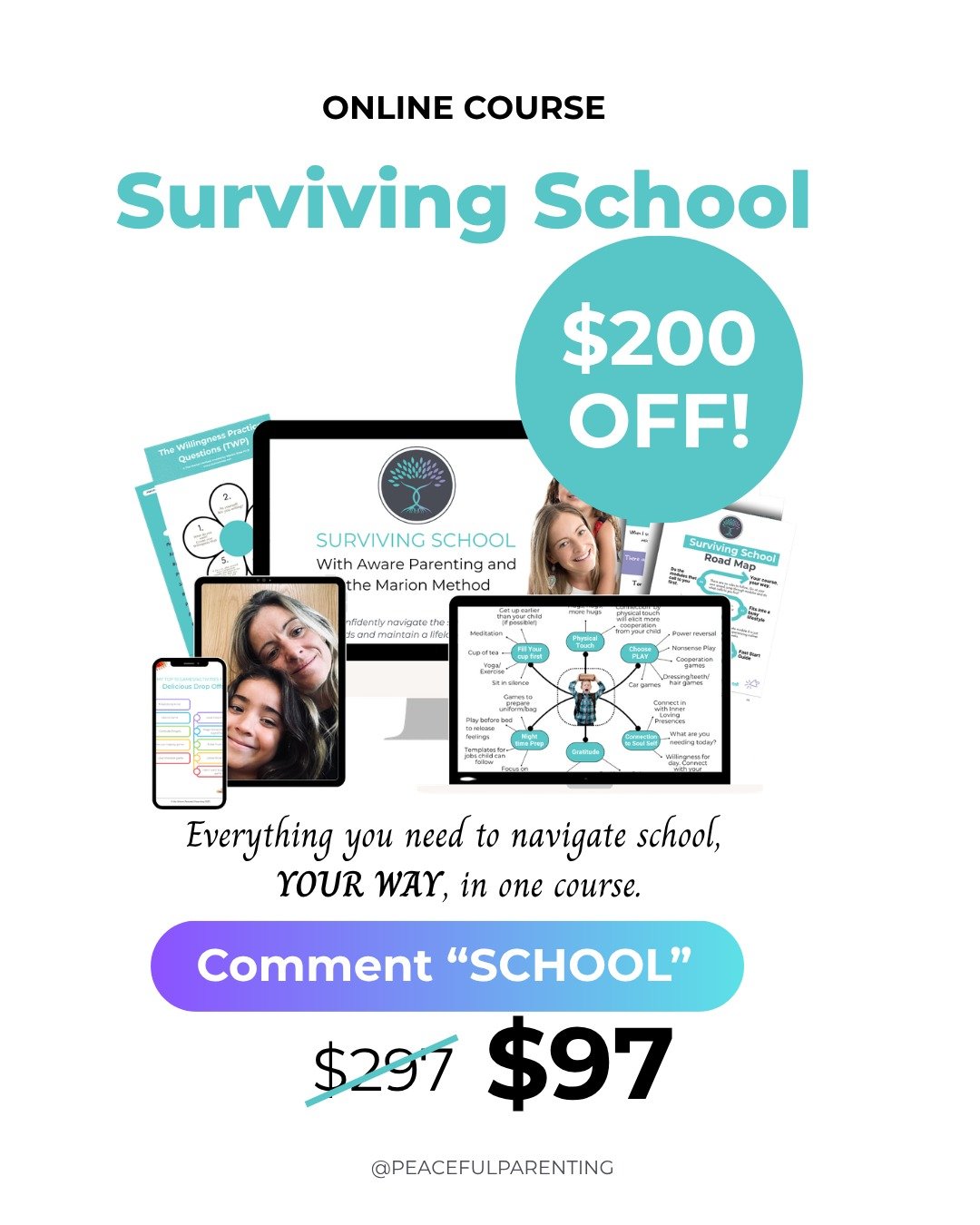 💜 Comment &ldquo;SCHOOL&rdquo; and I'd love to send you the details.

I created my signature online course Surviving School with Aware Parenting and the Marion Method, to share the exact tools that supported me to move from feeling powerless to feel