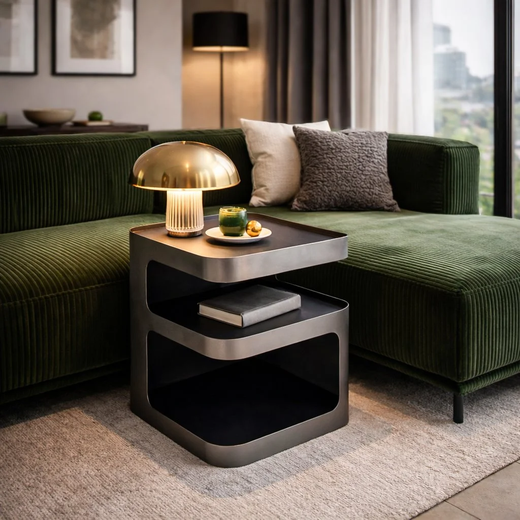 Designer Nachttisch oder Beistelltisch aus Metall.