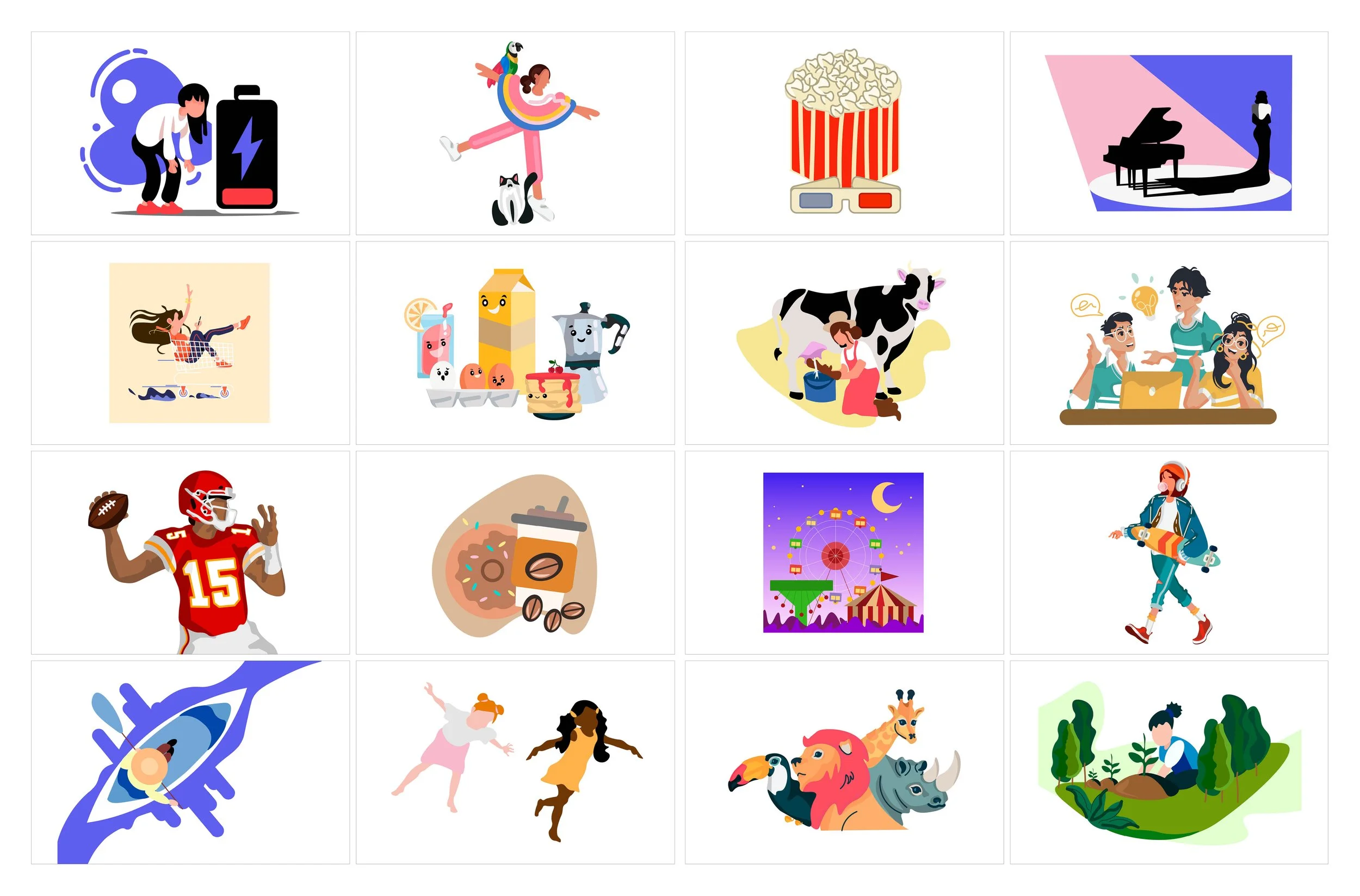 Doppelseite vom Portfolio. Übersicht METROPOLIS OF WHISHES-Reihe, mit verschiedenen Illustrationen von der Inhaberin von SPIRIT ANIMAL.