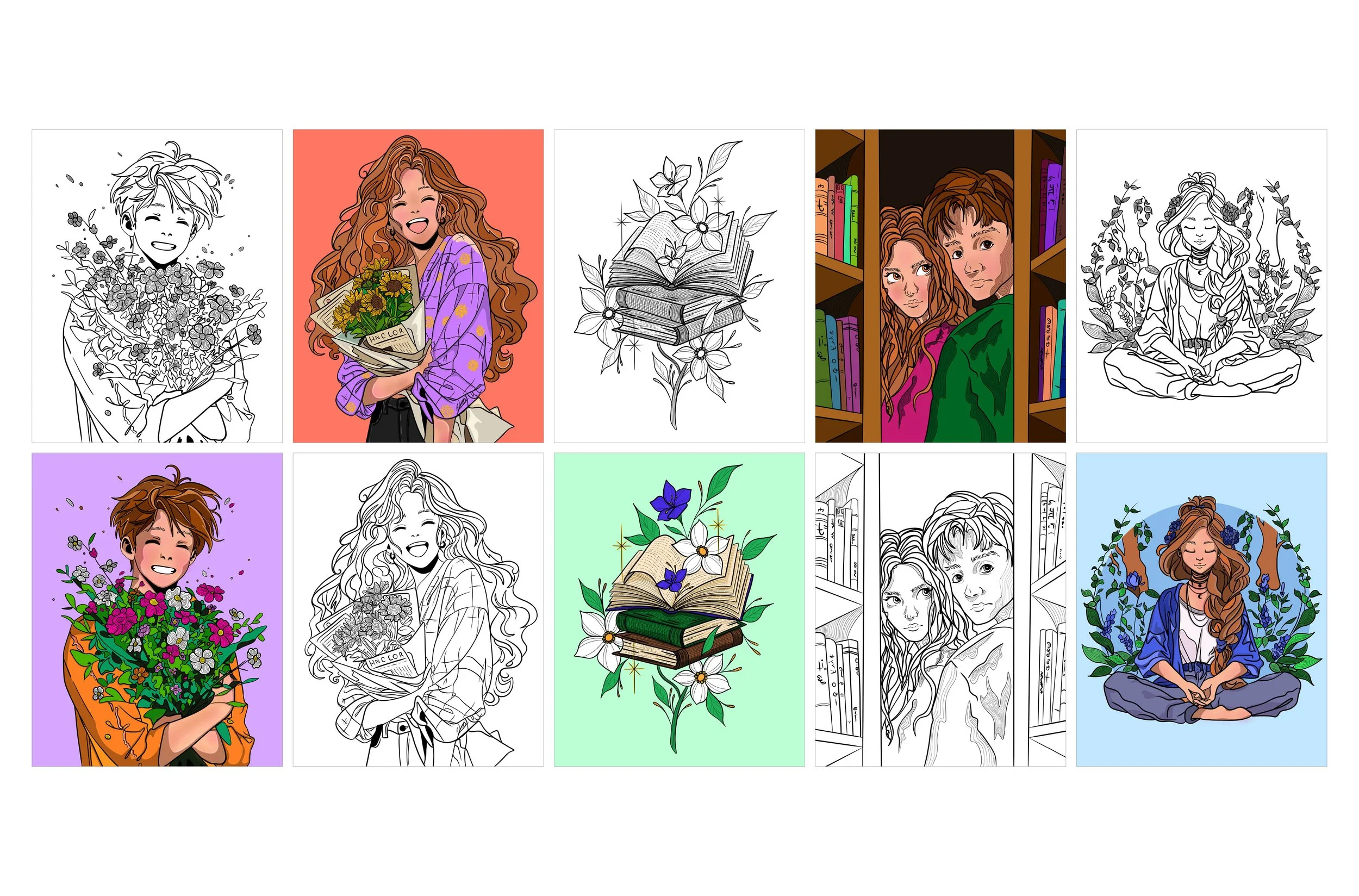 Doppelseite vom Portfolio. Übersicht THE MOMENT I LOST YOU-Reihe, mit verschiedenen Buchillustrationen von der Inhaberin von SPIRIT ANIMAL.