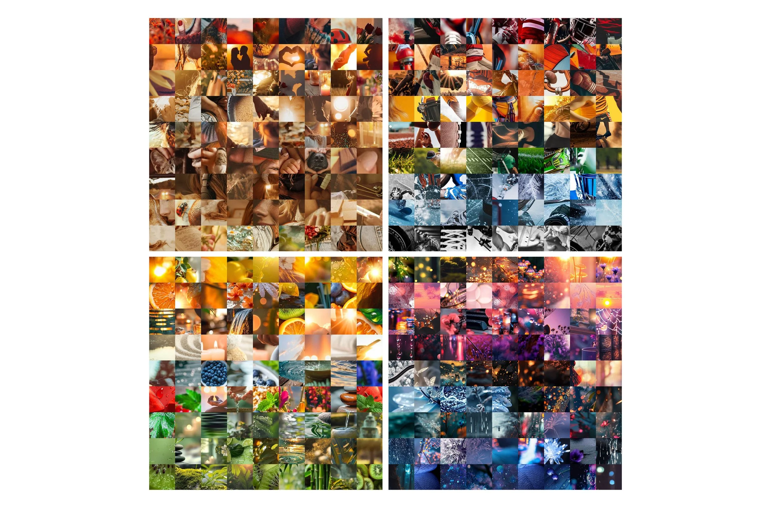 Doppelseite vom Portfolio. Übersicht MOOD PICTURES -Reihe, mit vier verschiedenen Collagen von der Inhaberin von SPIRIT ANIMAL.