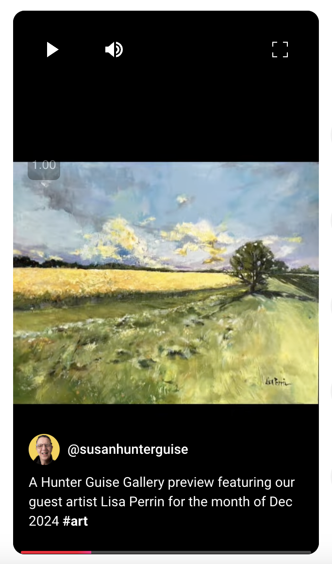 A landscape painting of a grassy field with a large tree on the right, a blue sky with clouds, and a yellow field in the background.