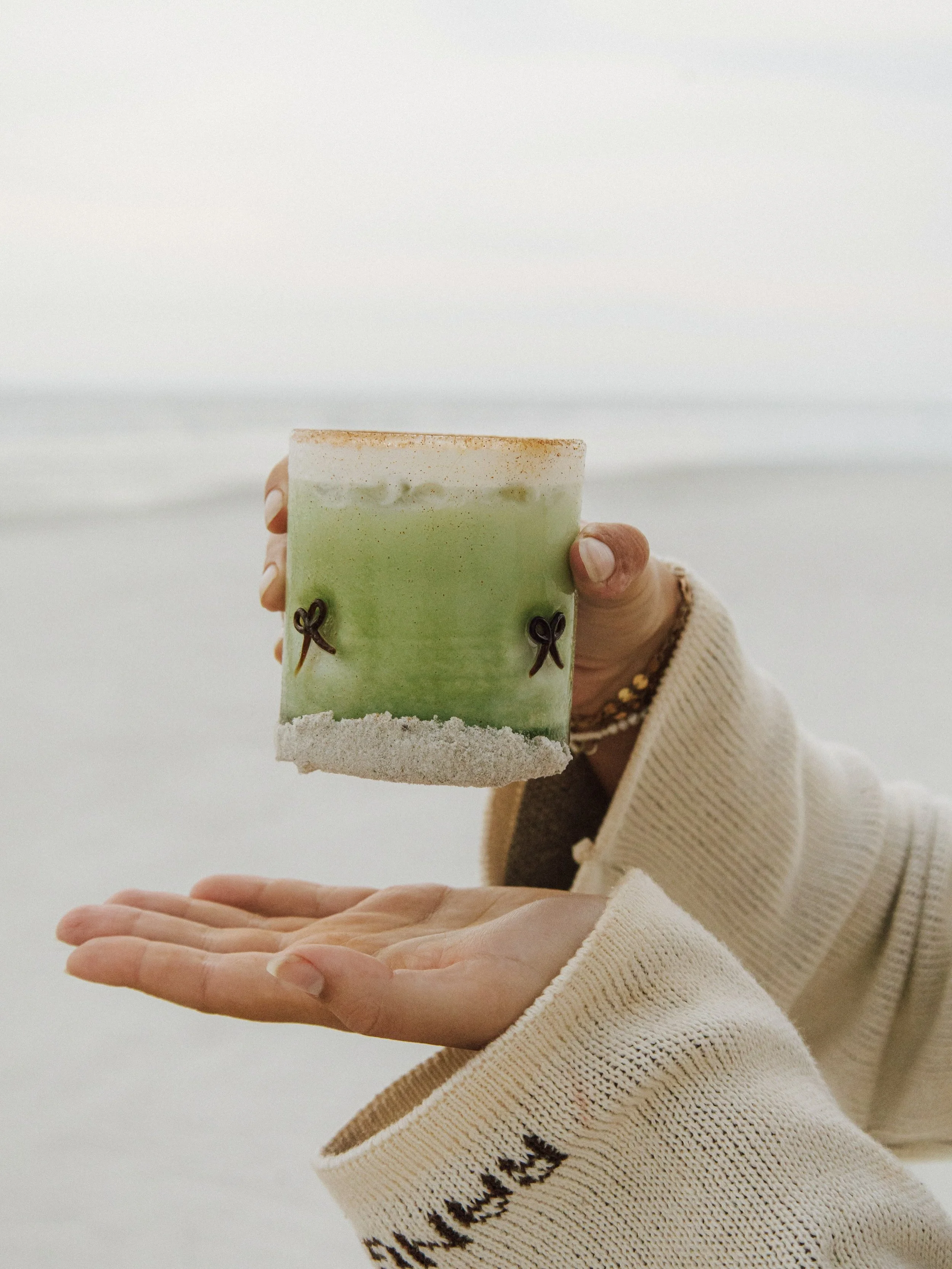 Iced Sunrise Brew matcha at the beach