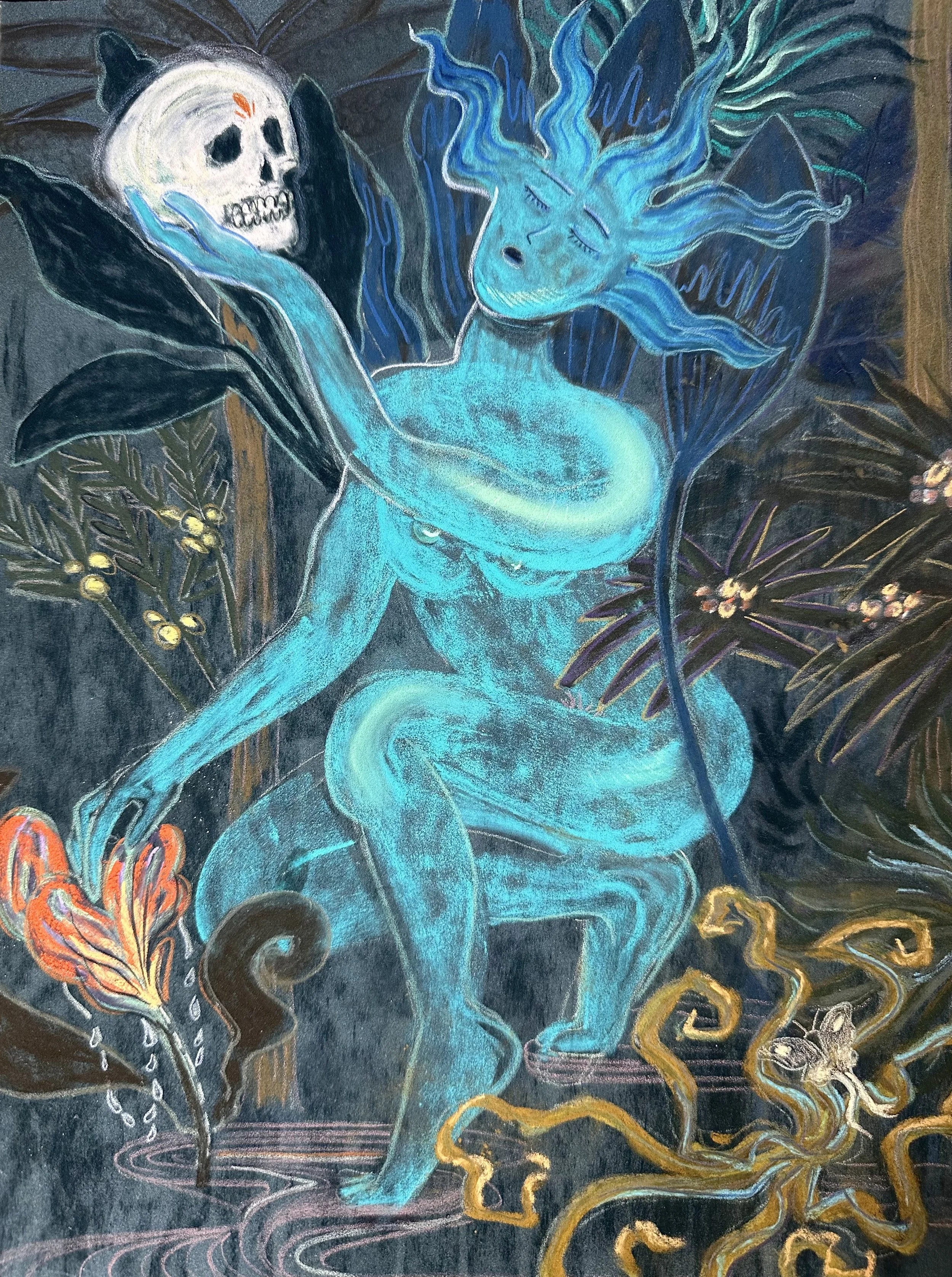 celebrating death III - 24x32 cm - soft pastels on sand paper - 300 €