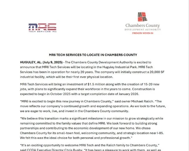 MR6 to move to Lanett, AL