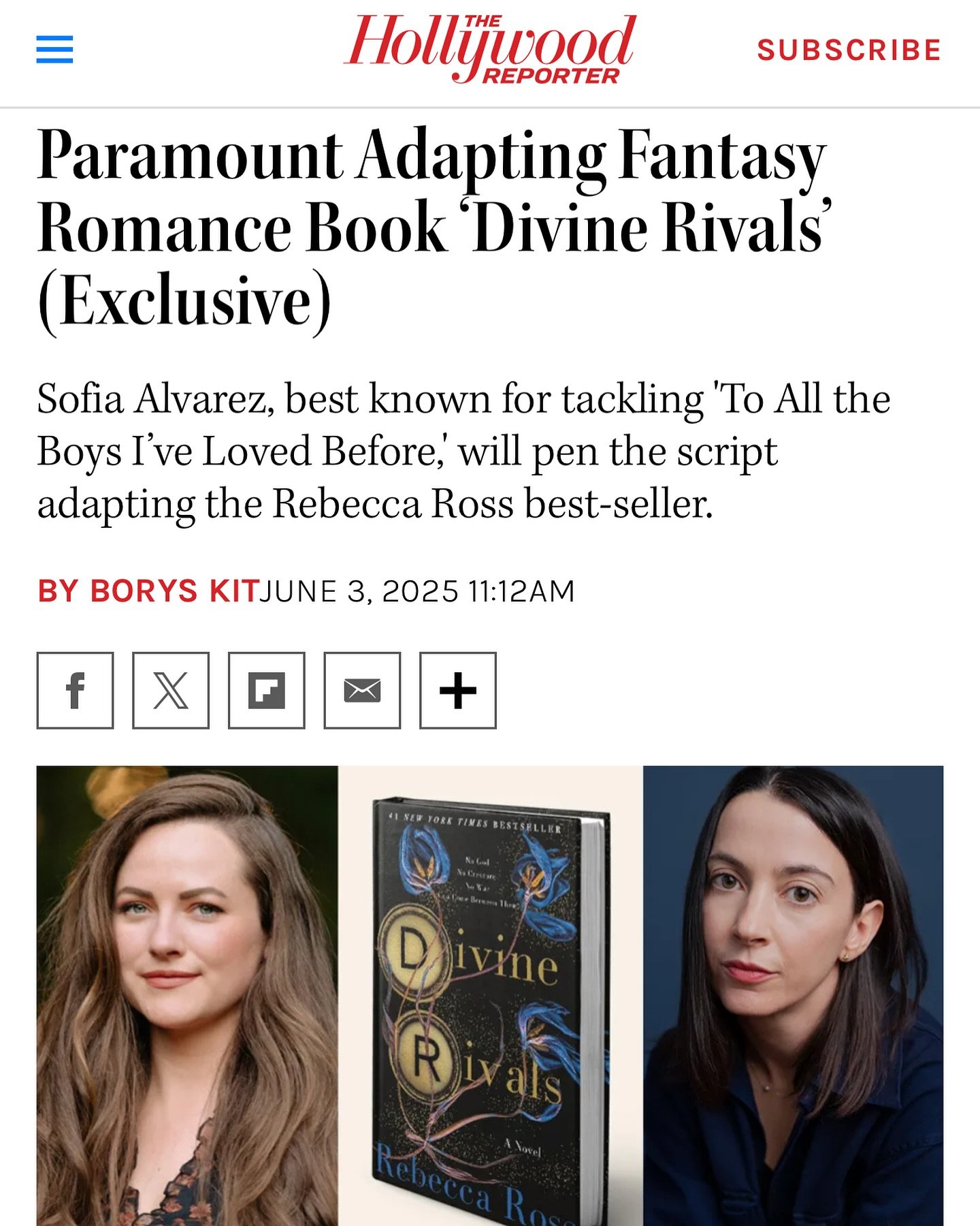 I have some news! 📰 🎥 🎞️ 

This has been such a hard secret to keep (I&rsquo;ve been sitting on this news since last August!) but I can now say&hellip;DIVINE RIVALS is being adapted for film with Paramount Pictures! 

I could not be more thrilled 