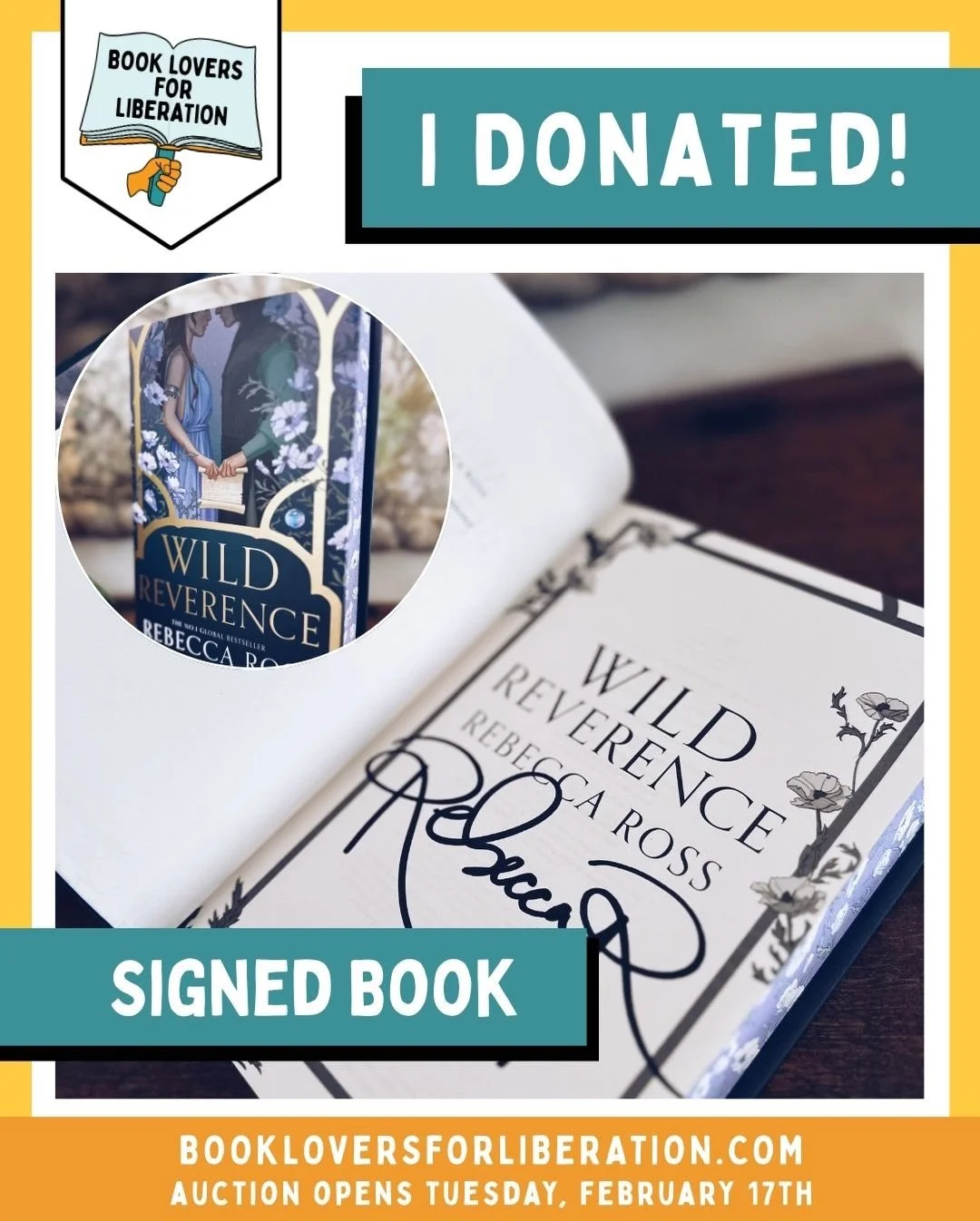 The @bookloversforliberation auction is now live! 💛 There are so many incredible items to bid on, and I&rsquo;m honored to have donated a signed UK special edition of WILD REVERENCE. 📖 It&rsquo;s one of my favorite editions in my collection!

You c