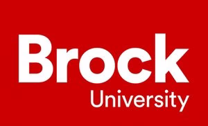 Logo of Brock University with white text on a red background.