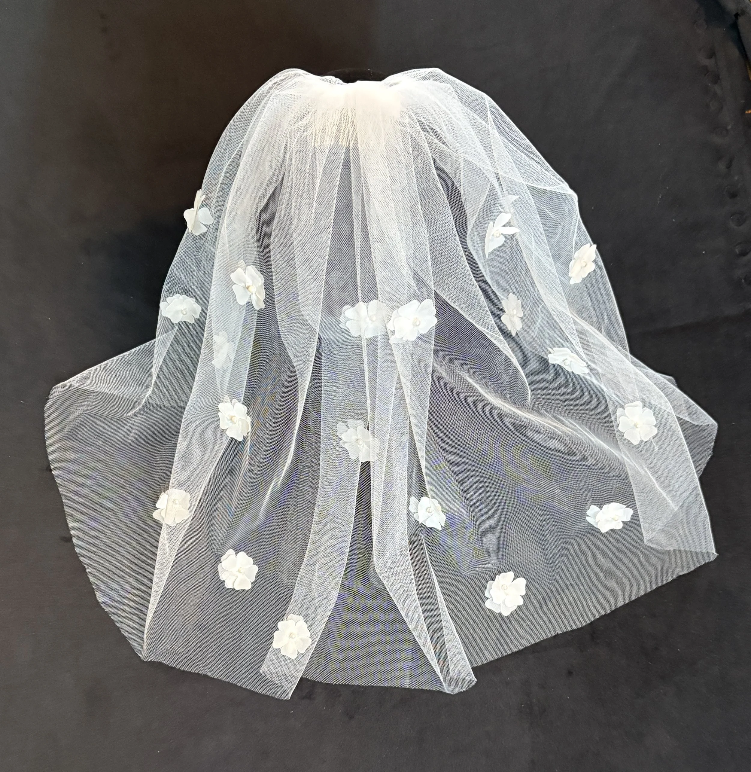 Raw Edge 3D Flowers with Pearl on Comb
$65