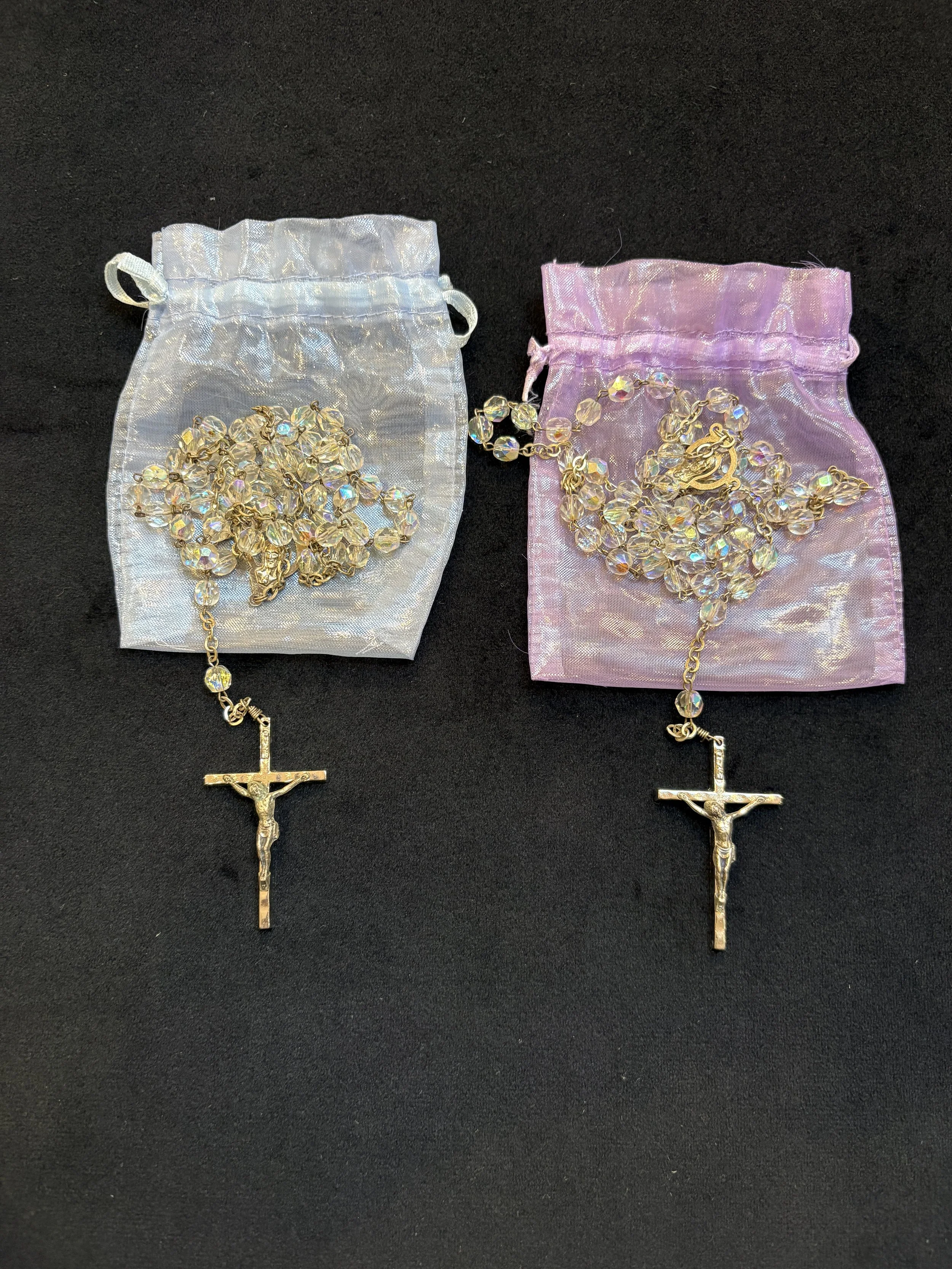 Silver Italian Rosary with Iridescent Glass Beads
$20 each
