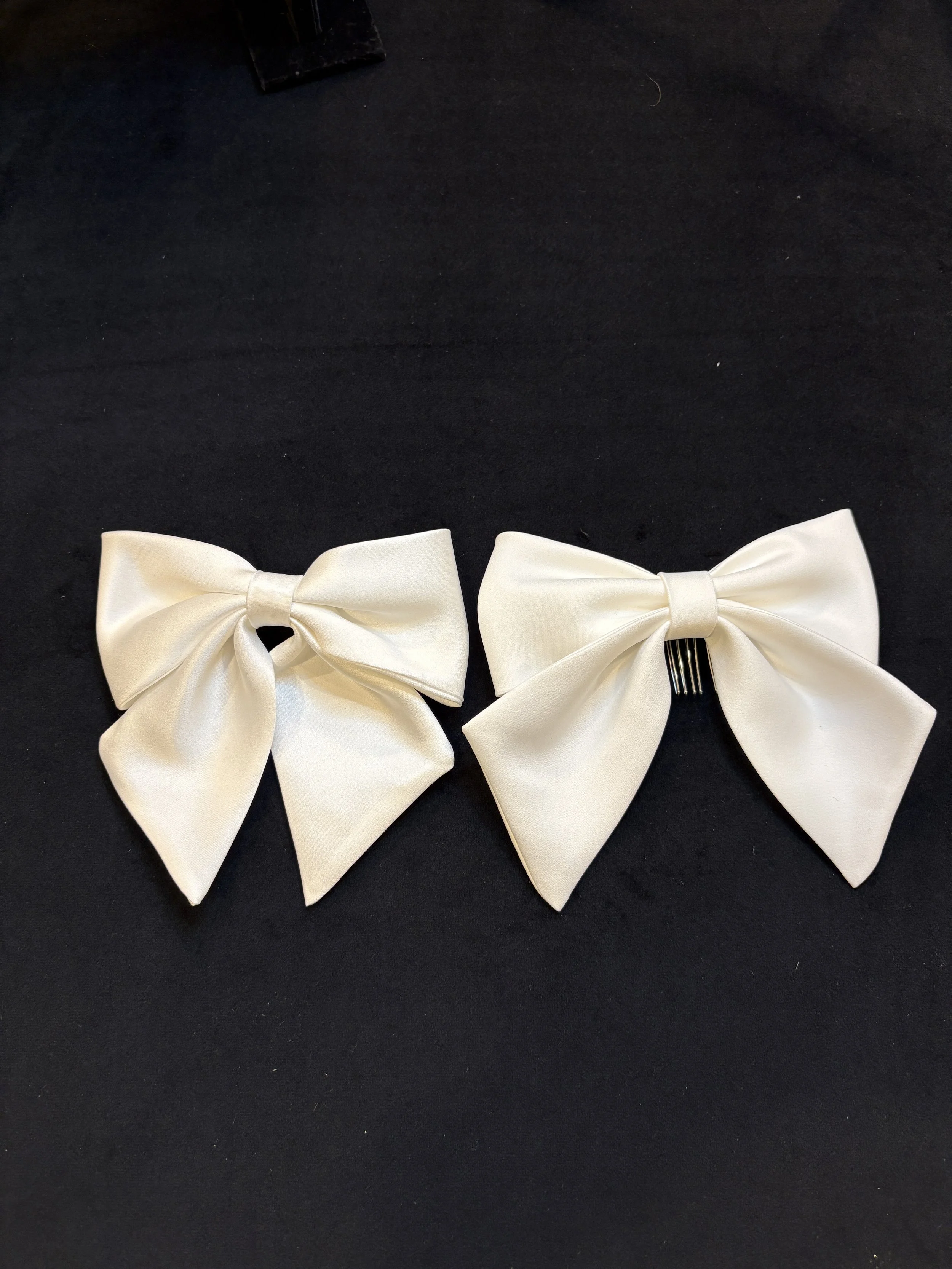 White Satin Bow (Barrette or Comb Option)
$25 each