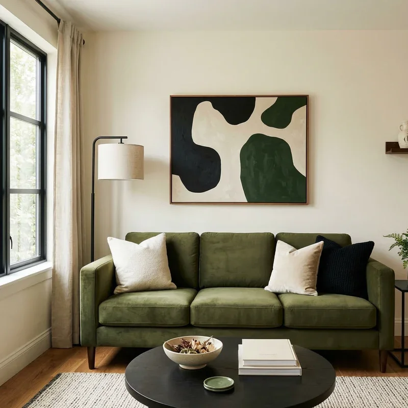 Black Cream and Green Living Room Ideas