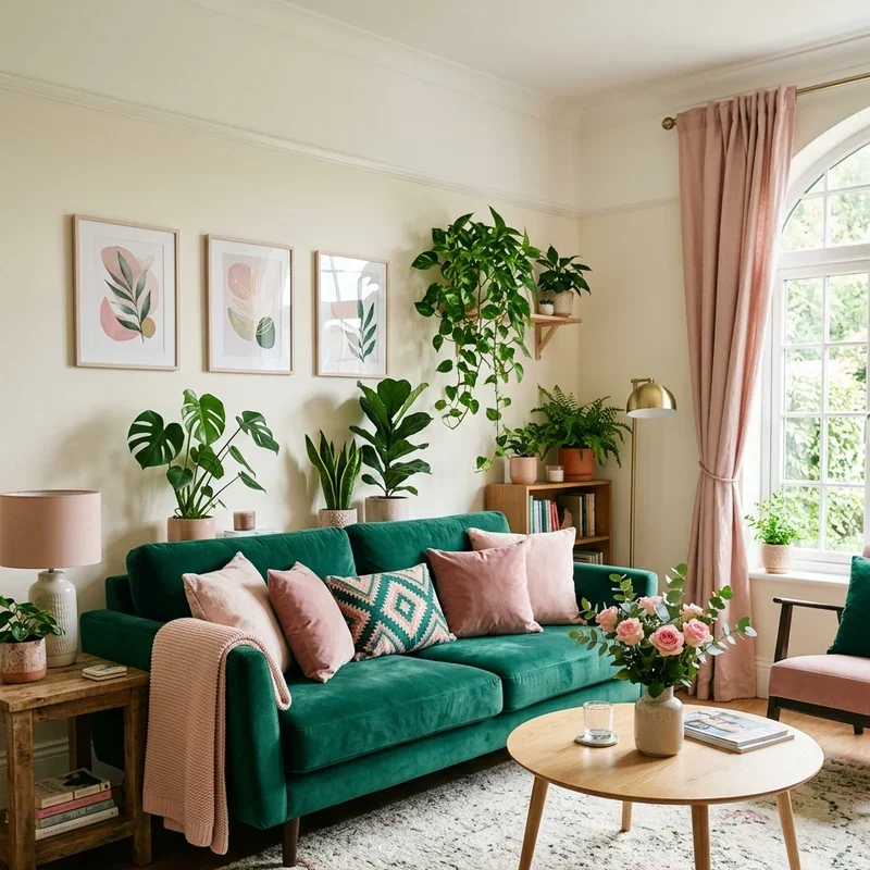 Emerald Green and Pink Living Room Ideas