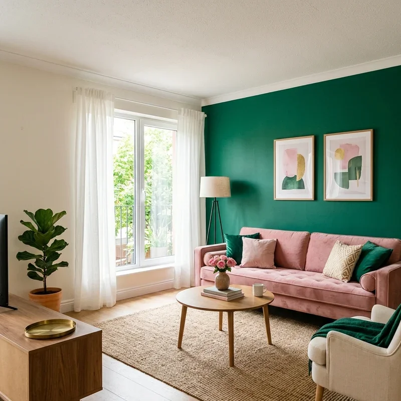 Emerald Green and Pink Living Room Ideas