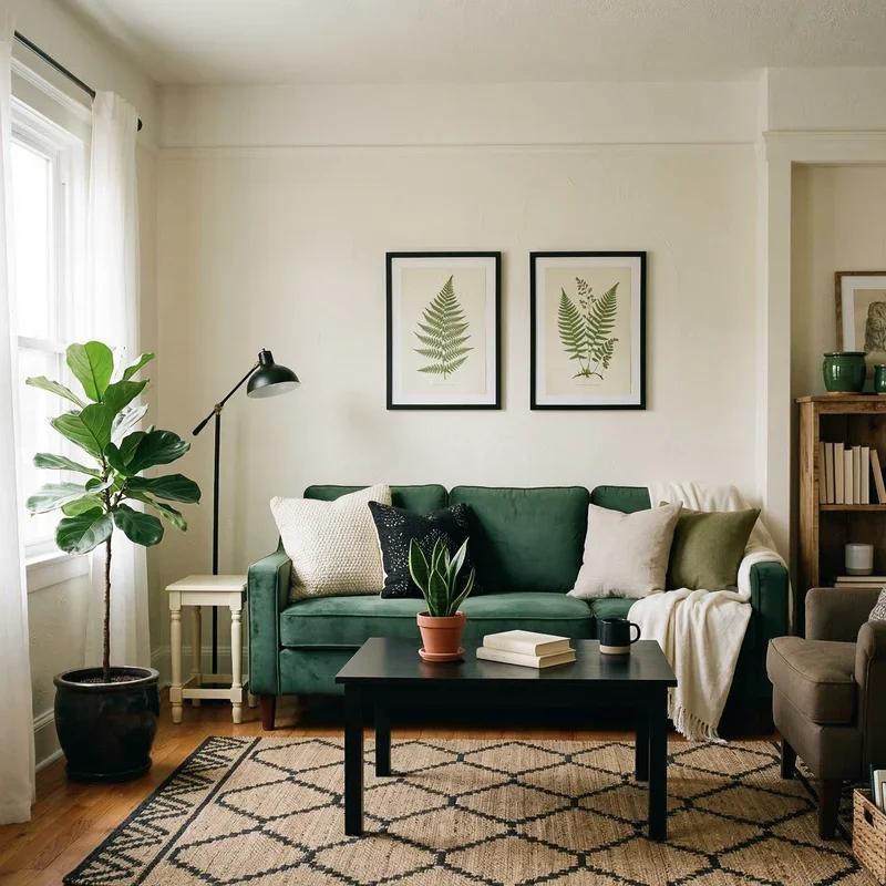 Black Cream and Green Living Room Ideas