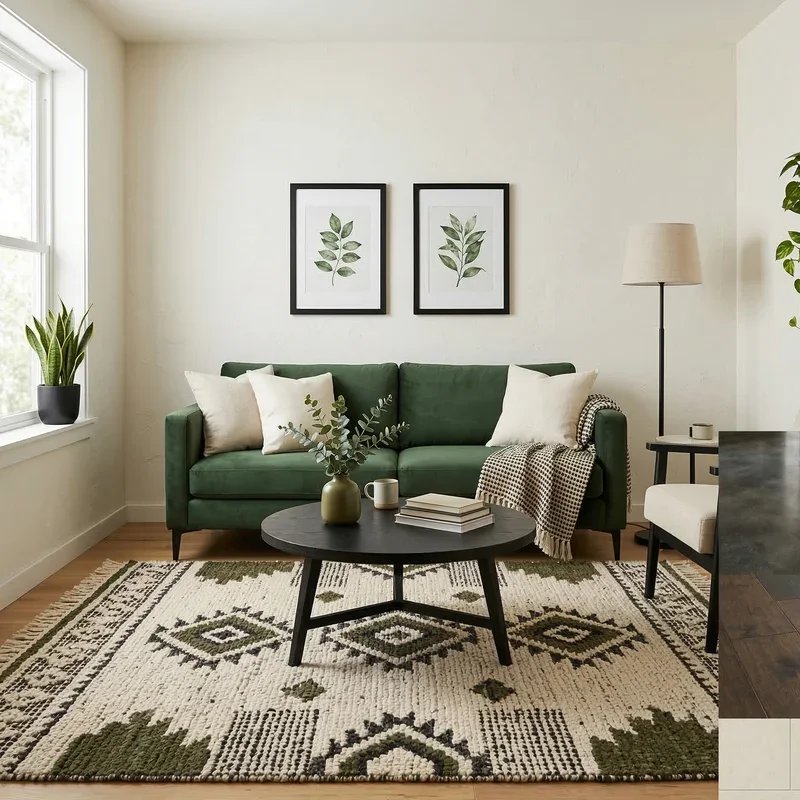 Black Cream and Green Living Room Ideas