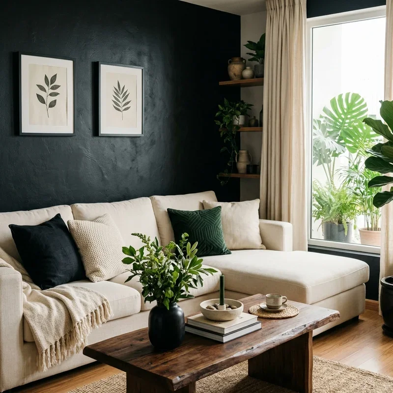 Black Cream and Green Living Room Ideas