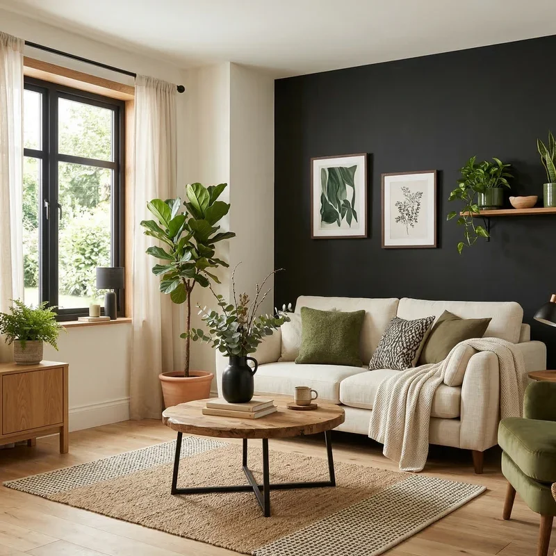 Black Cream and Green Living Room Ideas