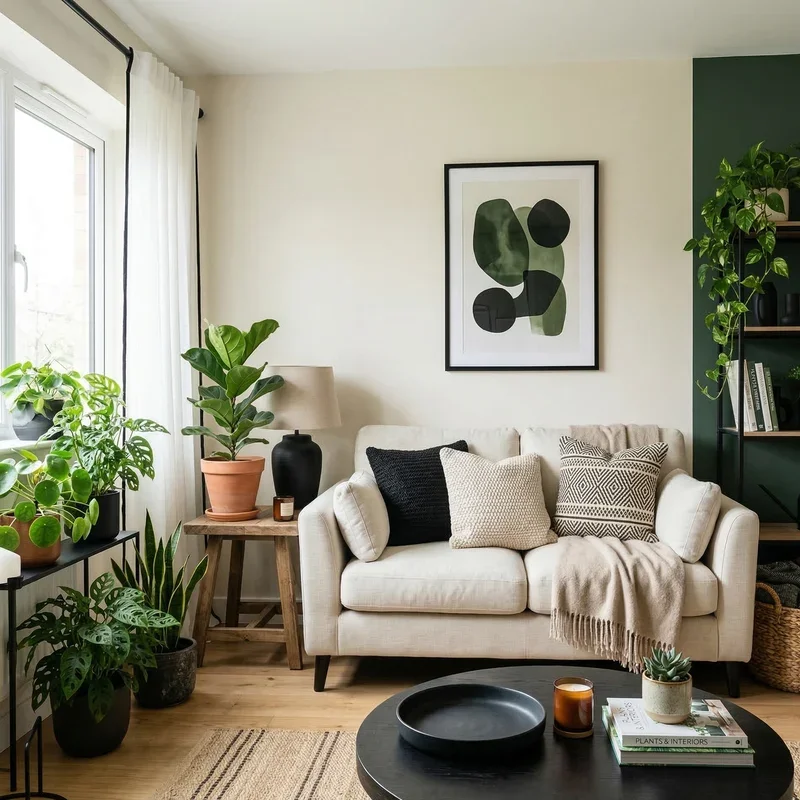 Black Cream and Green Living Room Ideas