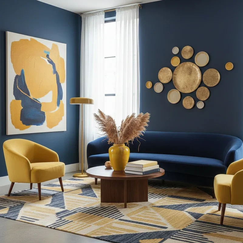 Navy Blue and Yellow Living Room Ideas