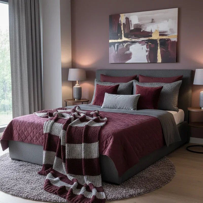 Burgundy and Grey Bedroom Ideas