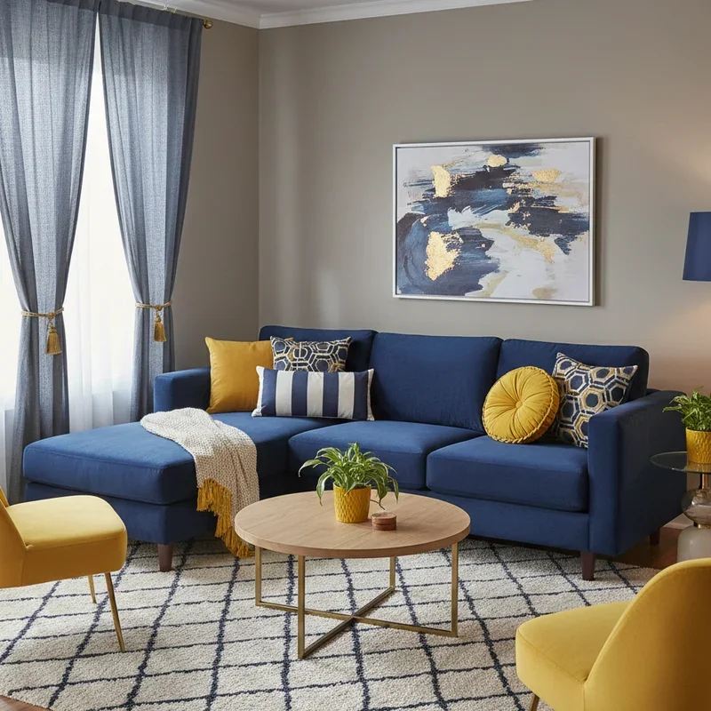 Navy Blue and Yellow Living Room Ideas