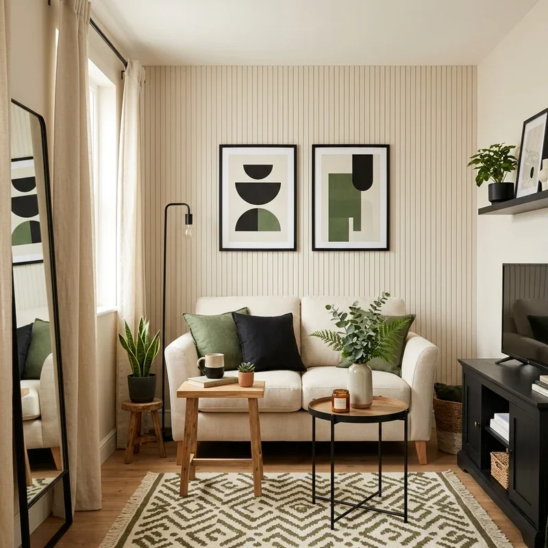 Black Cream and Green Living Room Ideas