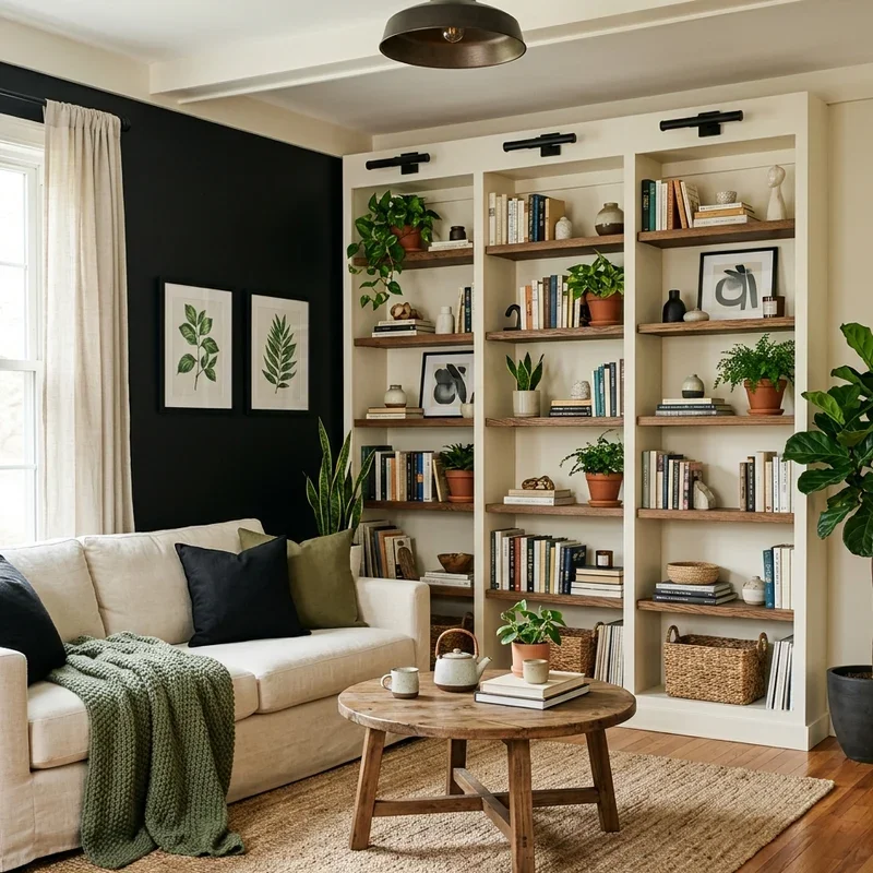 Black Cream and Green Living Room Ideas