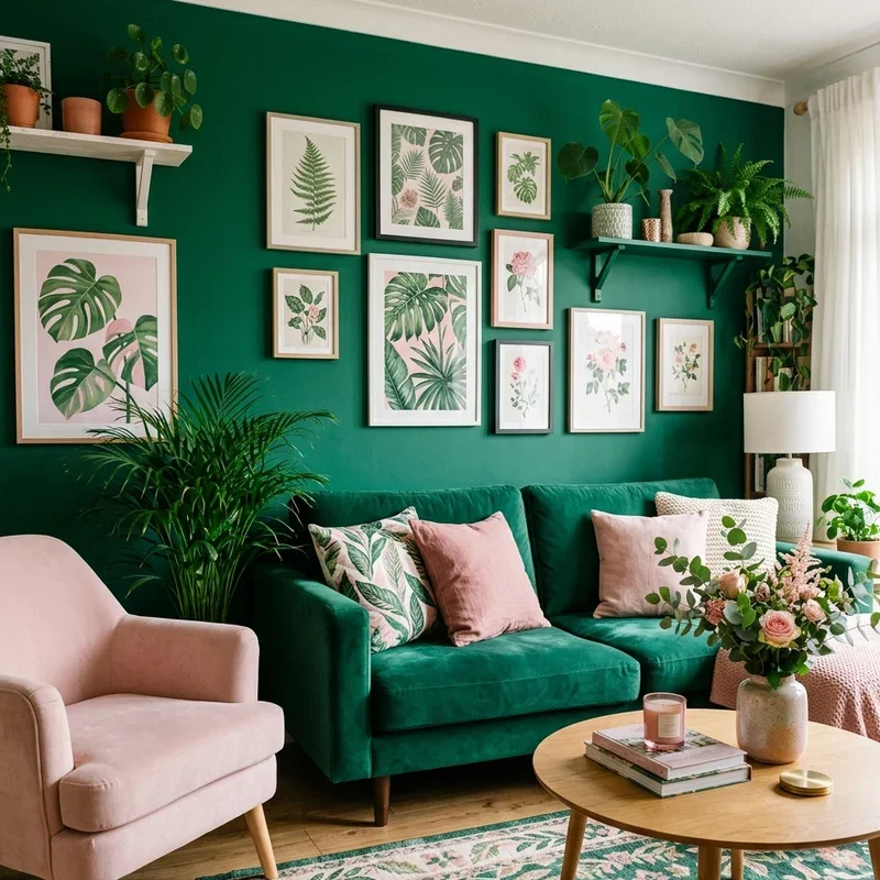 Emerald Green and Pink Living Room Ideas