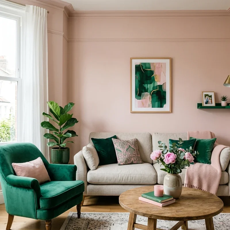 Emerald Green and Pink Living Room Ideas
