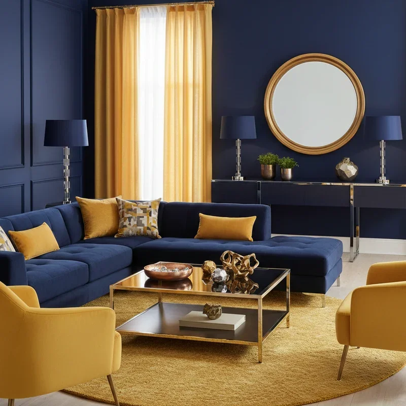Navy Blue and Yellow Living Room Ideas
