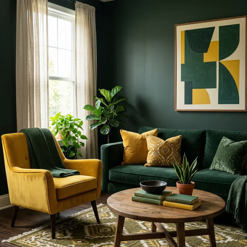 Dark Green and Yellow Living Room Ideas
