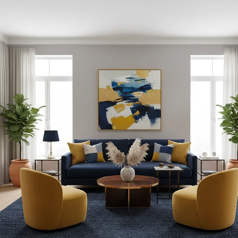 Navy Blue and Yellow Living Room Ideas