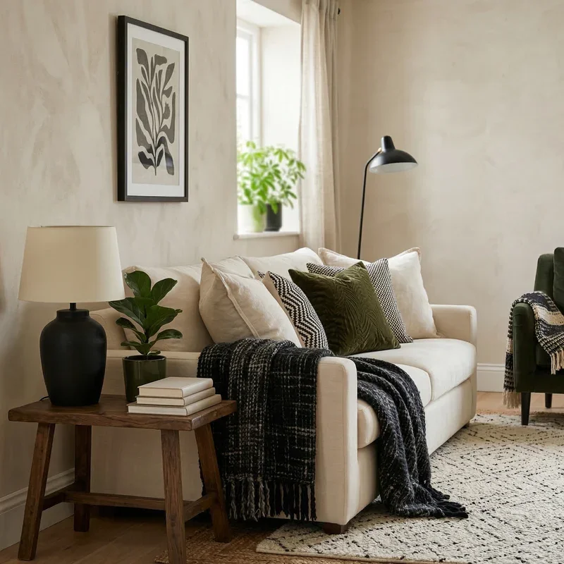 Black Cream and Green Living Room Ideas