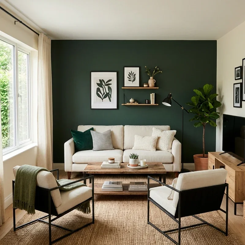 Black Cream and Green Living Room Ideas