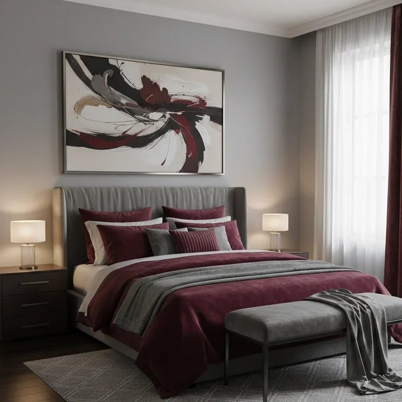 Burgundy and Grey Bedroom Ideas