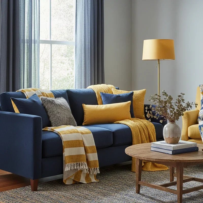 Navy Blue and Yellow Living Room Ideas
